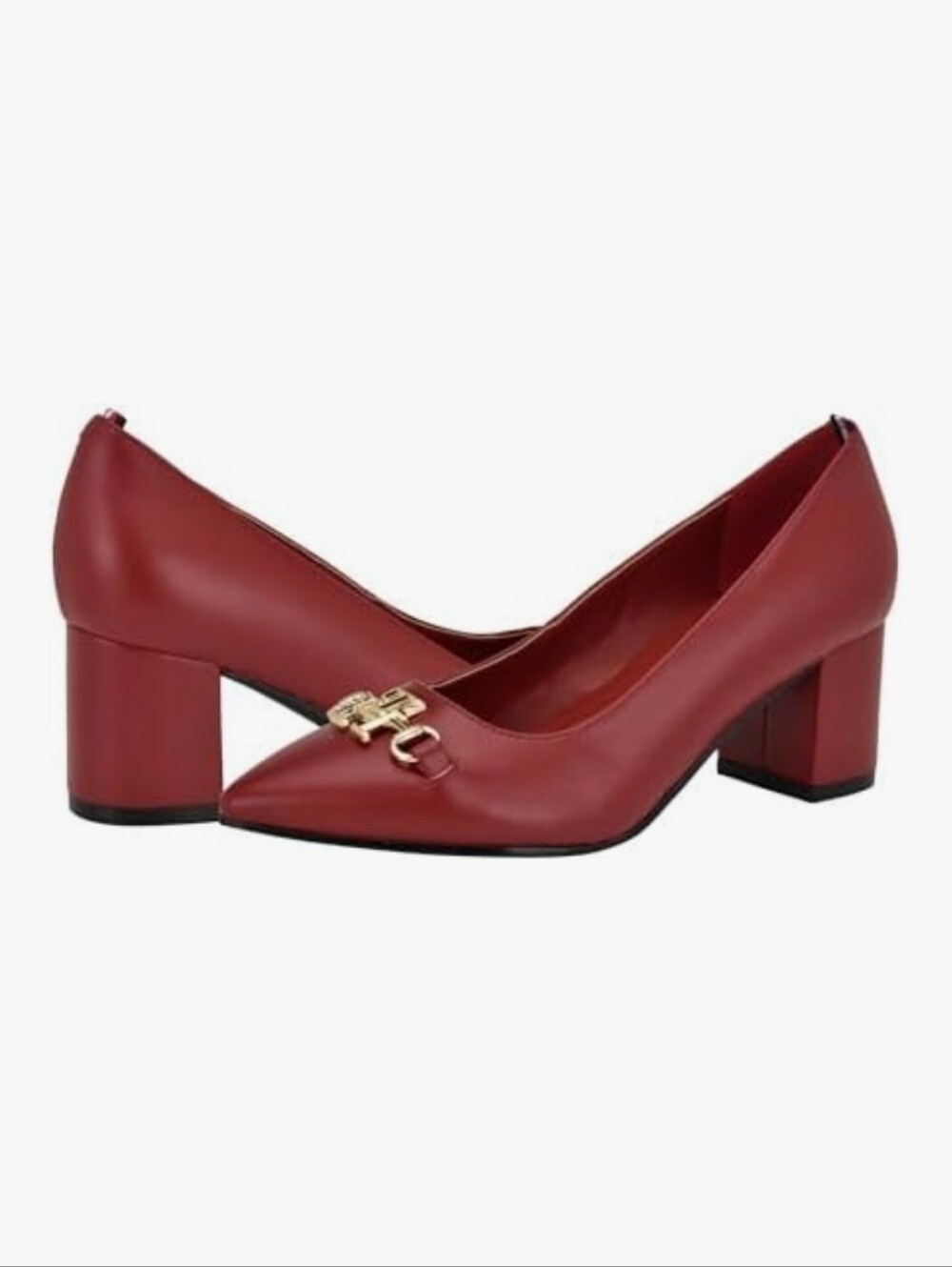 Tommy Hilfiger Red Block Heel Pumps with Gold Hardware